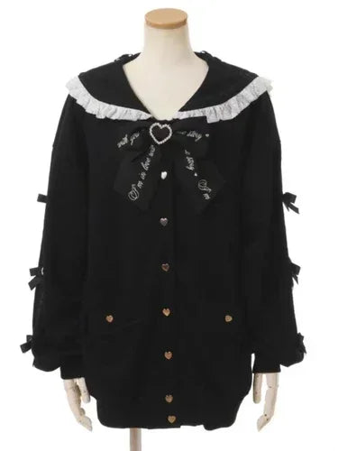 Sudadera japonesa Liz Mine masivamente producida con cuello marinero, lazo de cinta, estilo preppy dulce, Y2K, para mujer, otoño, bonita, oversize