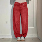 Pantalones vaqueros de mujer con estrellas bordadas y diamantes de imitación, estilo vintage informal de mezclilla con detalles brillantes