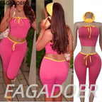 Patchwork Lace-up Shorts Two Piece Set