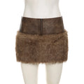 Patchwork Pu Leather Furry Skirt