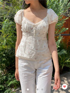 Camiseta Delgada de Cuadros Verdes Vintage para Mujer, Verano, Dulce, con Ribete de Encaje, Manga Corta, Algodón, Tops Casuales Retro Elegantes, Top Corto con Volantes