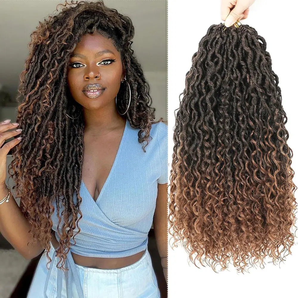 14"Faux Locs Crochet Hair 8Packs Pre Looped Goddess Locs Crochet Hair With Curly End Boho Synthetic Crochet Hair For Black Women