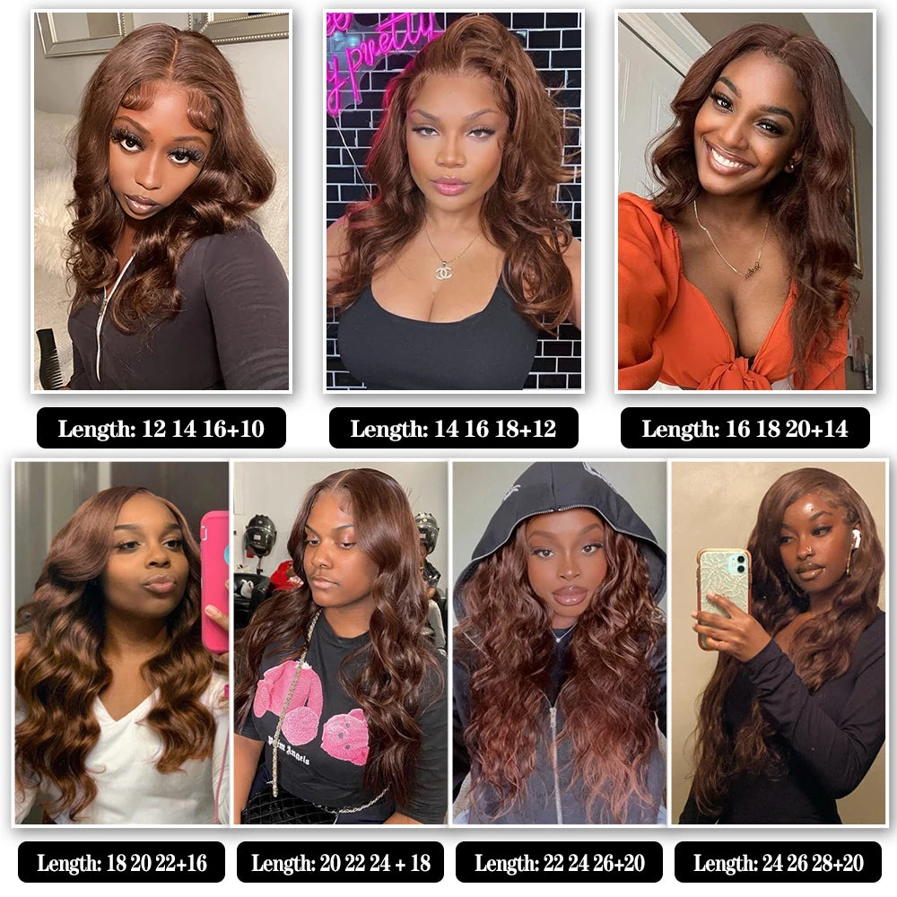 Brown Human Hair Bundles With Closure Colored Brazilian Body Wave 3/4 Bundles With HD Lace Frontal Closure Extensions For Women