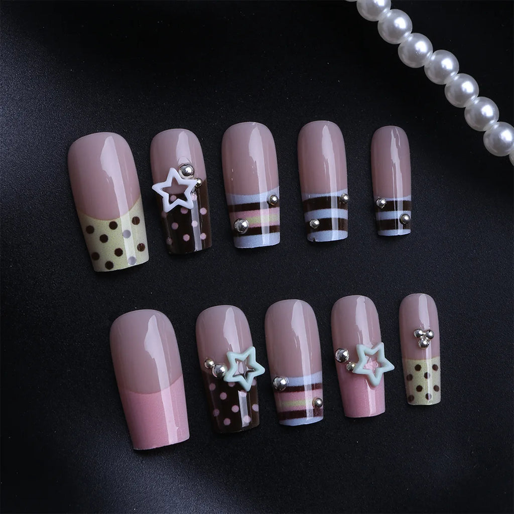 24 unidades de uñas postizas Y2K con estrellas dulces