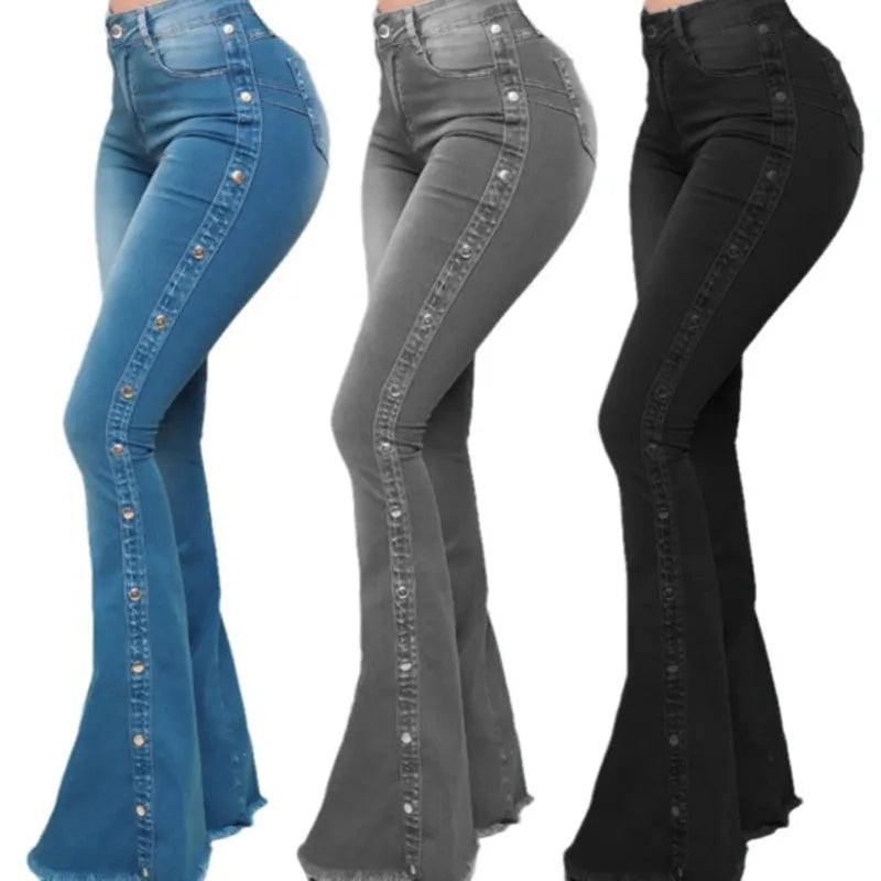 Ropa de mujer Nuevos Jeans Europea Americana 2025 nuevos populares de cintura alta elásticos tipo "speaker" para mujer pantalones largos Jeans