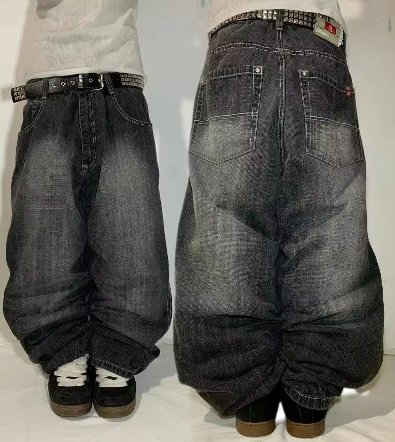 Jeans Anchos Estilo Gótico 2K Oversize Unisex Moda Japonesa High Street Vintage Pantalones Anchos Harajuku Hip-Hop Urbanos de Trabajo