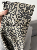 Pantalones vaqueros americanos vintage de leopardo de cintura alta para mujer, informales, años 2000, holgados, Y2K, pierna ancha, grunge, de calle, de mezclilla lavada