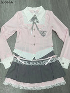 Bow Top + Lace Pleated Skirt