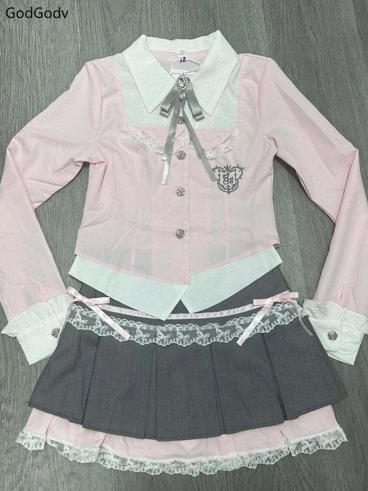 Bow Top + Lace Pleated Skirt