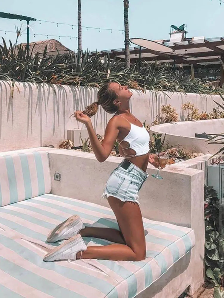 2024 Chaleco sexy para mujer, Crop Top sin mangas, Camisetas sin mangas para playa, Top deportivo para mujer, Ajustado, Fiesta, Sin espalda, Tirantes finos, Ropa de club