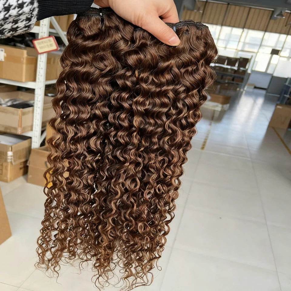 #4 Chocolate Brown Water Wave Curly 10-30 Inch Human Hair Bundles Deep Curly Wave Brazilian Virgin Raw Hair Sew-In Bundles