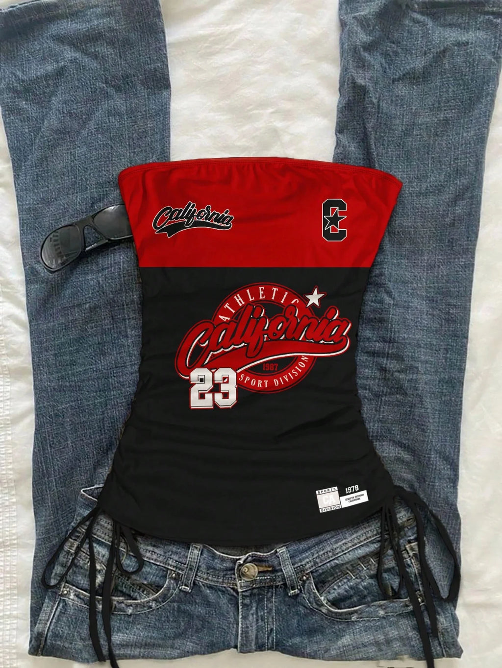 Top corto, top sin mangas con cordón ajustable en la parte delantera y diseño recortado para mujer, top veraniego con estampado deportivo y tirantes finos para un look moderno de resort
