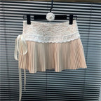 Neploe 2026 Verano Nueva Falda Rosa para Mujer Y2k Cintura Alta Lazo Cordón Faldas Moda Versátil Fruncido Línea A Faldas Mujer