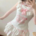 Harajuku Girls Lolita Mini Falda Y2K Mujer Estilo Japonés Lazo Faldas Plisadas Lindas Dulces Lunares Volantes Faldas con Capas Regalo