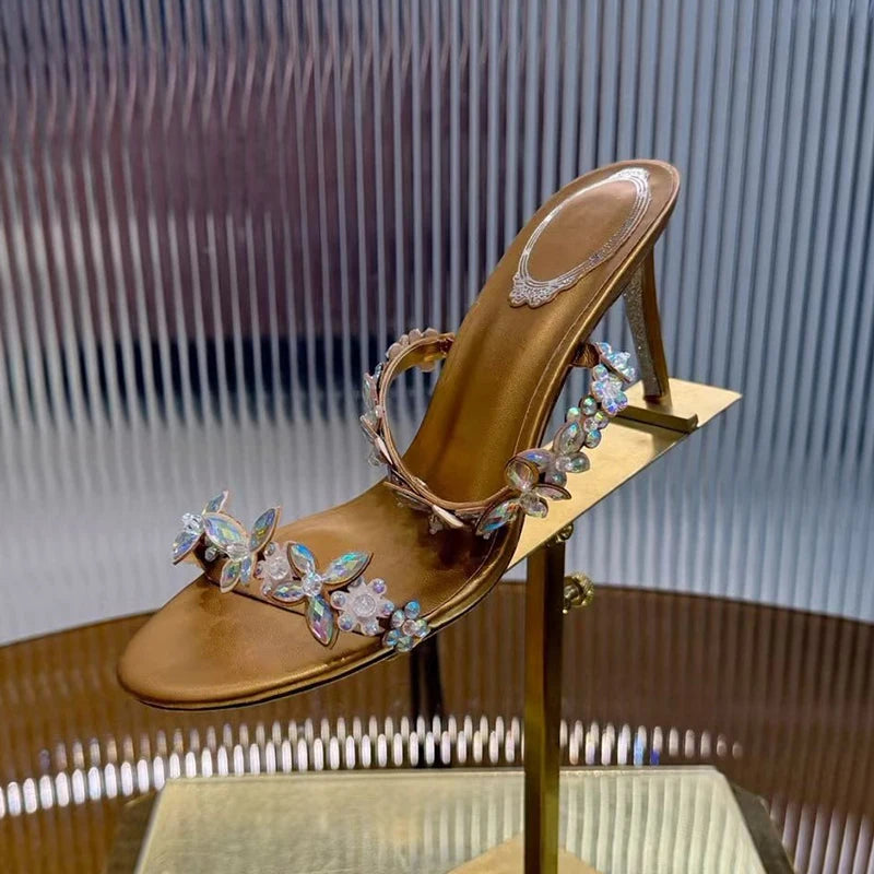 Crystal Flower Thin High-Heeled Sandals