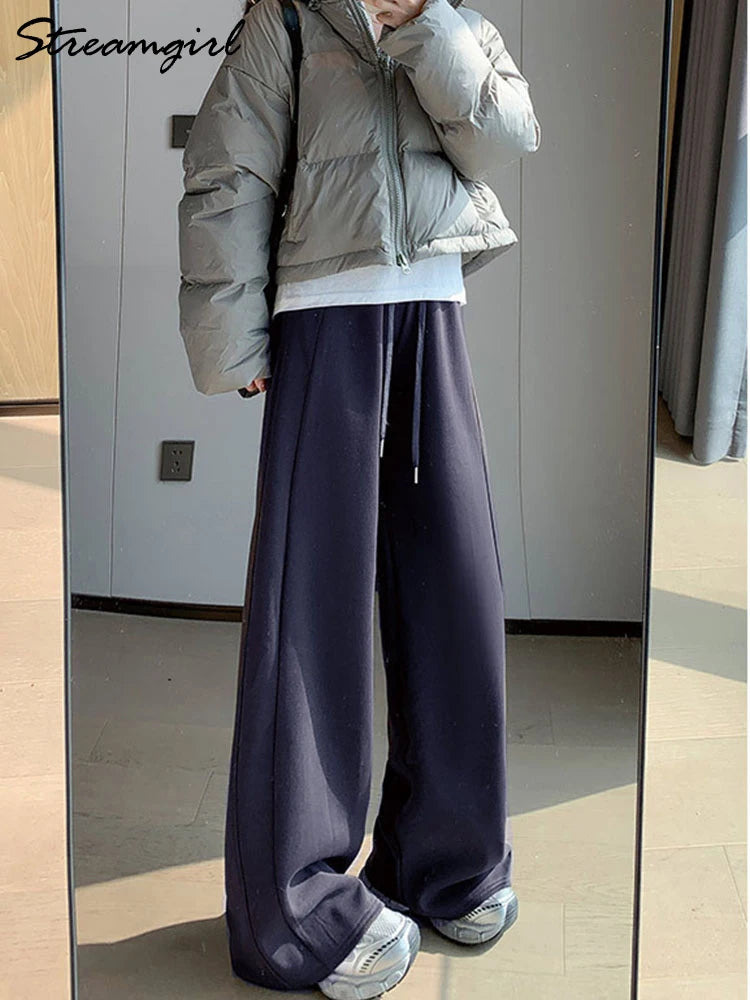 Pantalones de chándal grises para mujer, otoño, cintura alta, joggers, pantalones rectos, pantalones deportivos largos de mujer negros, otoño, pierna ancha