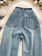 SINGREINY Pantalones vaqueros de moda estilo coreano para otoño de 2025, cintura alta, básicos, empalmados, casuales, pantalones largos, vaqueros lavados vintage sencillos