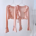 Conjunto de Cárdigan Corto y Vestido de Tirantes a Cuadros con Lazo