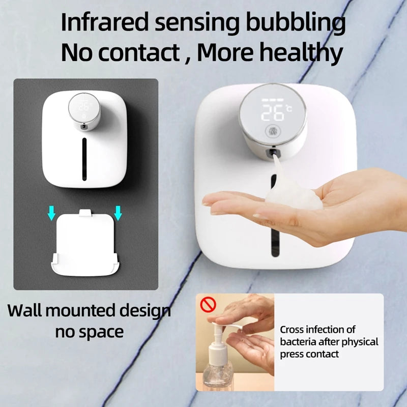 Soap Dispenser Automatic Wall Mounted USB Rechargeable Temperature Display Screen Multifunctional Soap Dispenser Disinfection