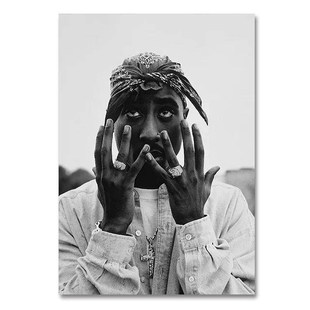 Black and White Rapper Tupac Canvas Posters Prints