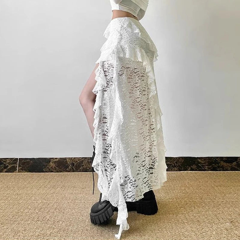 Lace Irregular Long Skirt
