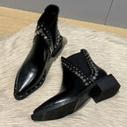2025 Botines de Mujer Nuevos, Sexy, con Punta Fina, Estilo Punk, Decorados con Remaches, Botas de Caballero para Mujer, Botines Cortos Cálidos y a la Moda para Invierno