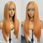 Light Orange Straight Wig Long Synthetic Lace Wigs for Women Silky Straight Wig Orange wig Natural Hairline Daily Use Cosplay