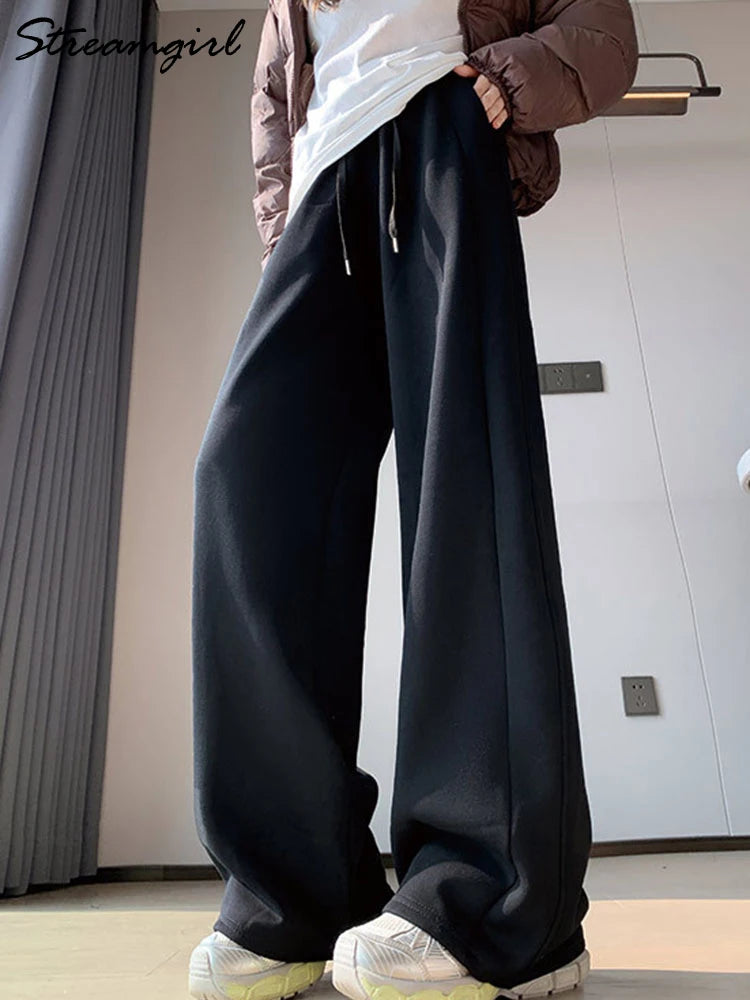 Pantalones de chándal grises para mujer, otoño, cintura alta, joggers, pantalones rectos, pantalones deportivos largos de mujer negros, otoño, pierna ancha