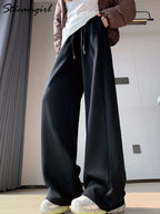 Pantalones de chándal grises para mujer, otoño, cintura alta, joggers, pantalones rectos, pantalones deportivos largos de mujer negros, otoño, pierna ancha