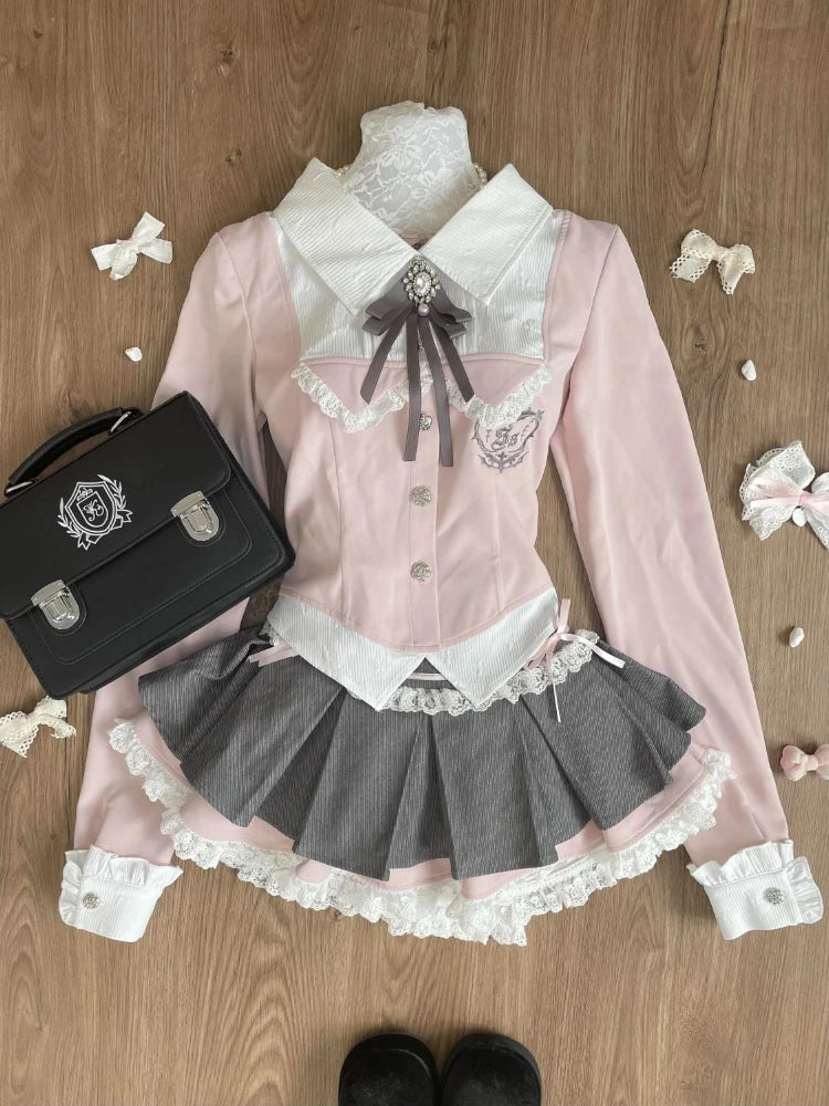 Bow Top + Lace Pleated Skirt