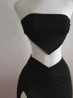 Conjunto de Falda Larga y Top Corto sin Tirantes y sin Espalda