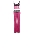 Lace Patchwork Leopard Print Sheer Mesh 2 Piece Set