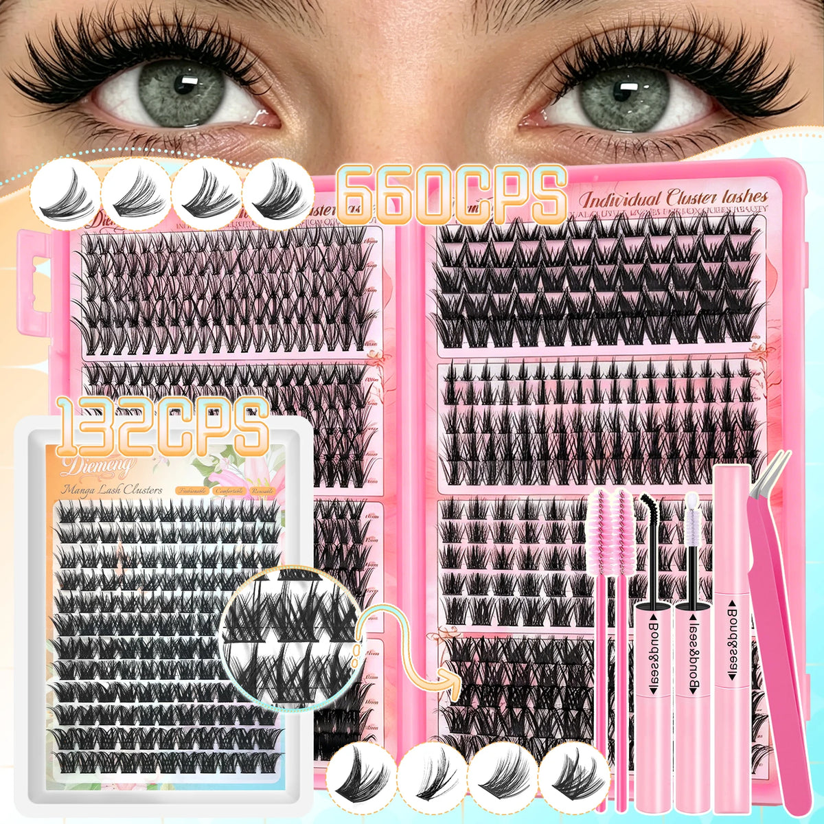 660PCS+132PCS Lash Clusters Kit All-in-One DIY Lash Extension Tools Set