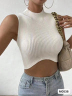 Sleeveless Mock Neck Rib Knit Top