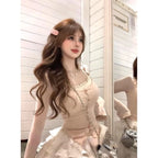 Long Sleeve Cardigan Top + Slim Fit Camisole + High Waist Ruched Cake Skirt Set