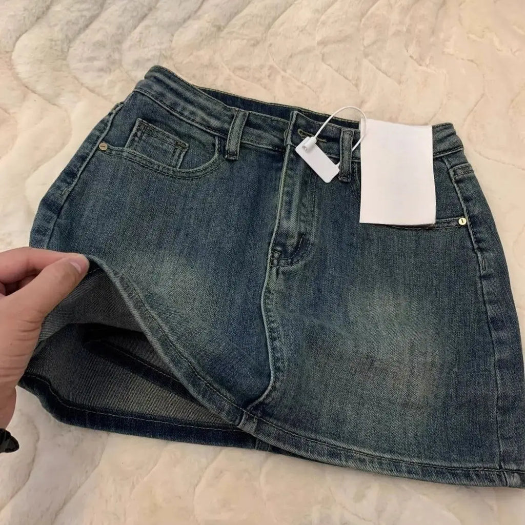 Faded Denim Mini Skirt