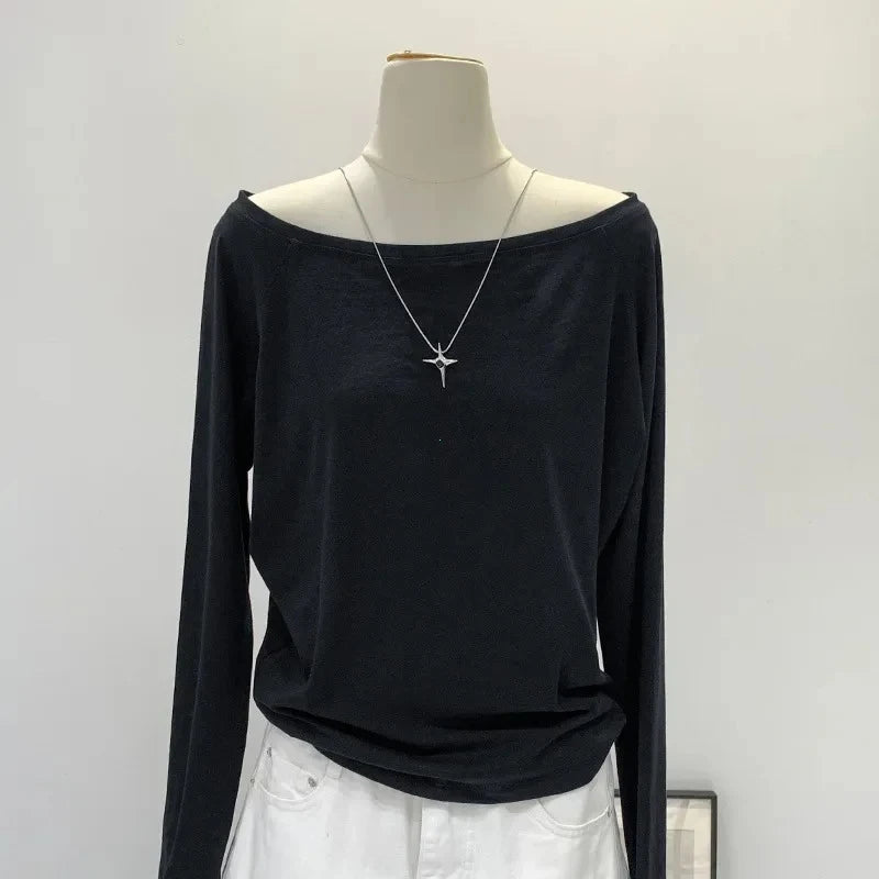 One Shoulder Cotton Long Sleeve Shirt