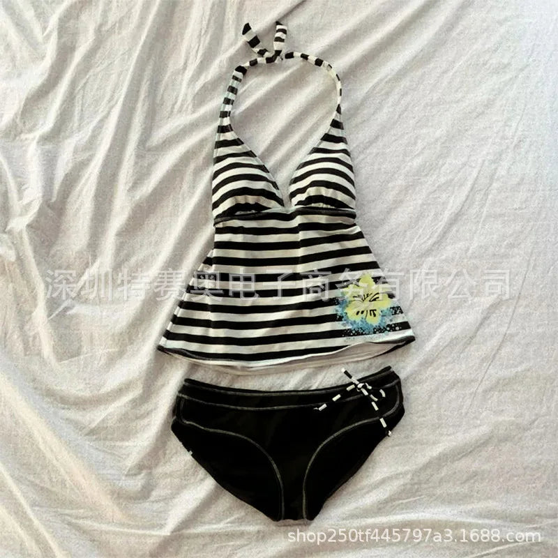 Nuevo top lencero sexy con estampado de rayas para mujer, de corte ajustado y sin espalda, estilo Y2K, lanzado en el verano de