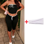 Patchwork Lace-up Shorts Two Piece Set