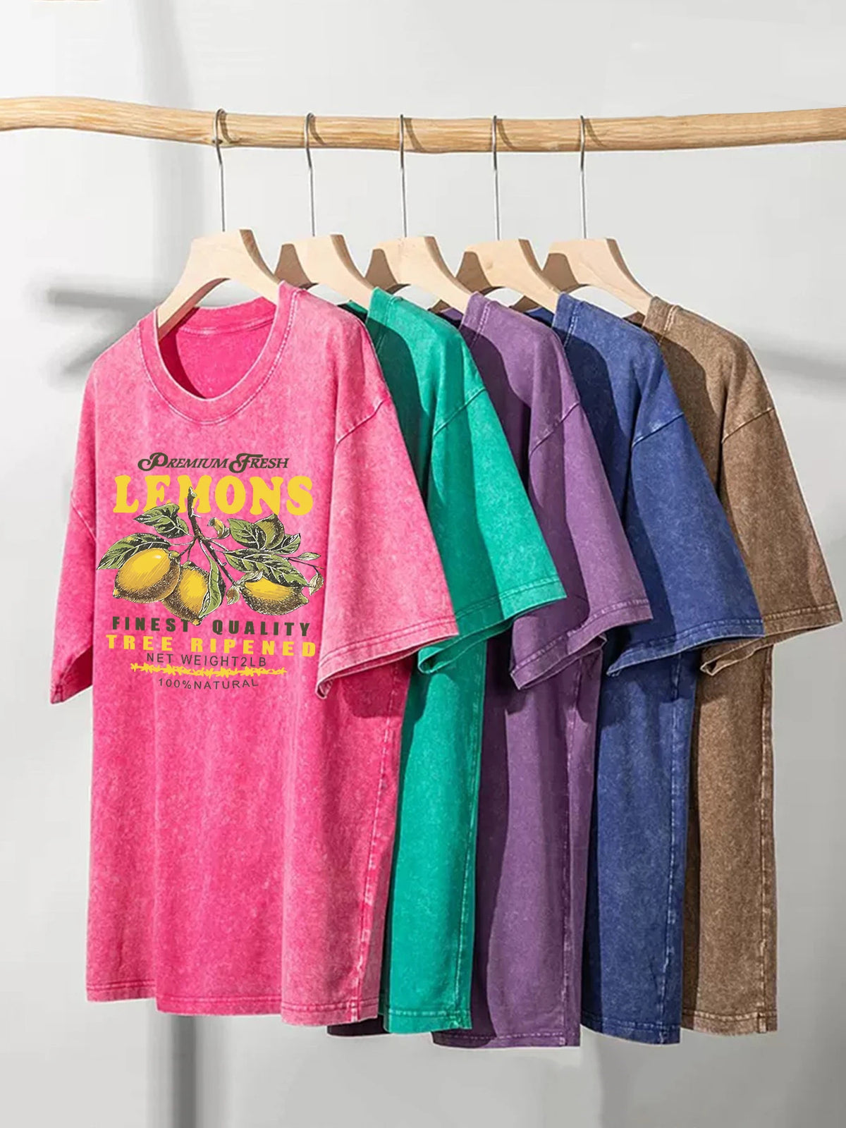 Premium Fresh Lemons Fruit Print Washed T-Shirt