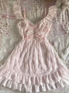 Lace Blouse Bow Sling Dress Two-Piece Set