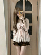 Strap Tops + Cardigan + Skirt Set