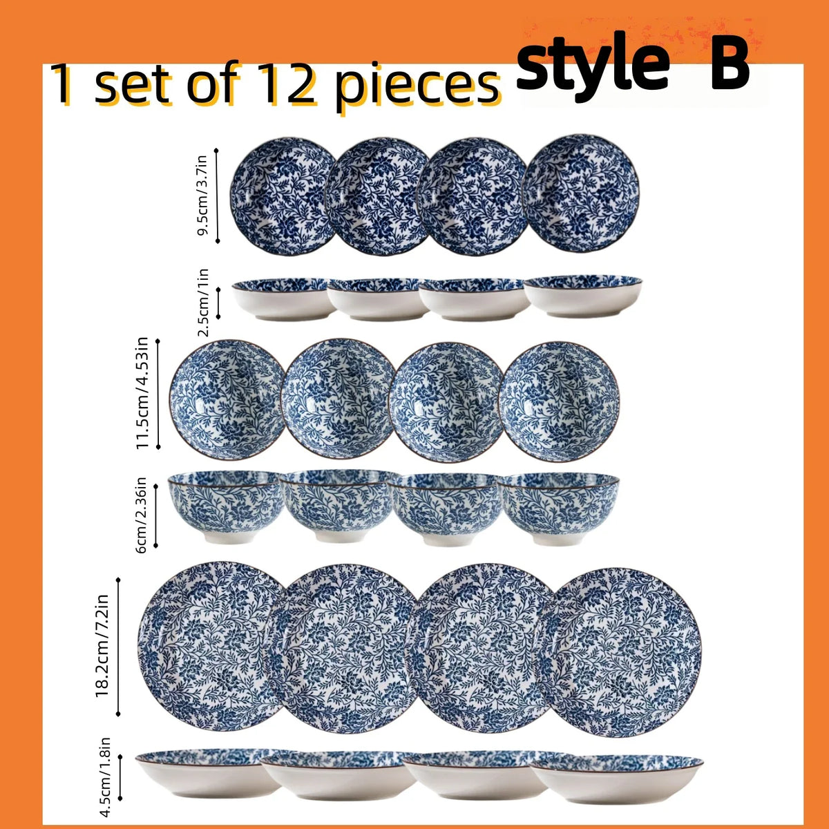Japanese style blue and white hand painted 4.5 inch ceramic bowl