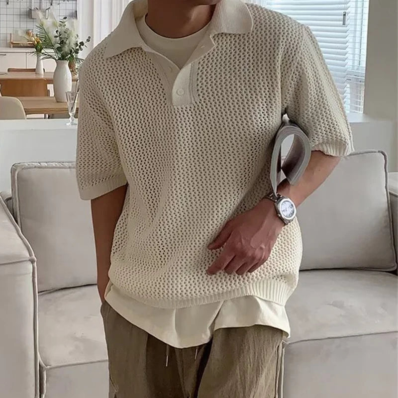 Hollow Out Knit Polo