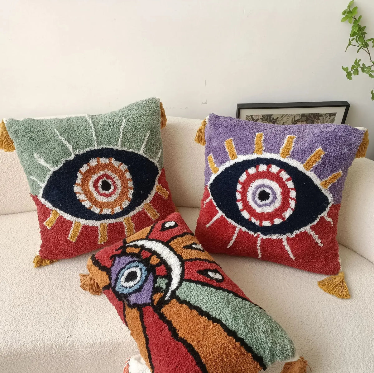 Eye Tufted Embroidered Throw Pillow Cover