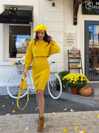 Long Sleeve Pearl Sweater + Knitted Camis Dress Set