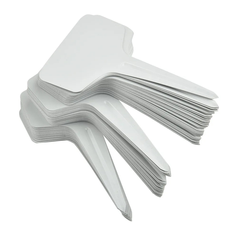 50/100/200pcs White Plastic PVC Plant Tags T Type Marker Nursery Garden Label Seedling Tray Pots Decoration Garden Labels 6x10cm