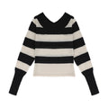 V-neck off-the-shoulder embroidery pattern long sleeves Striped Knit sweater