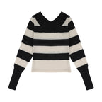 V-neck off-the-shoulder embroidery pattern long sleeves Striped Knit sweater