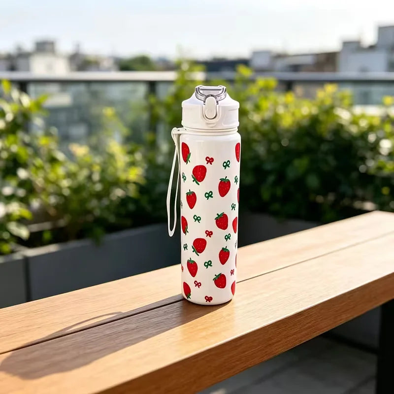 750ML Cute Strawberry Cherry Flower Bowknot Printed Tumbler